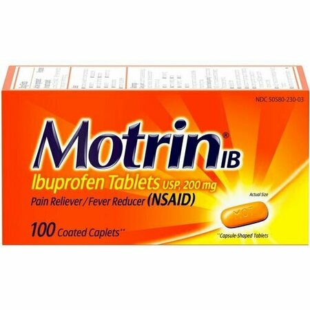 JOHNSON & JOHNSON Motrin Ibuprofen Caplets, 200mg, Red, 100PK JOJ048101